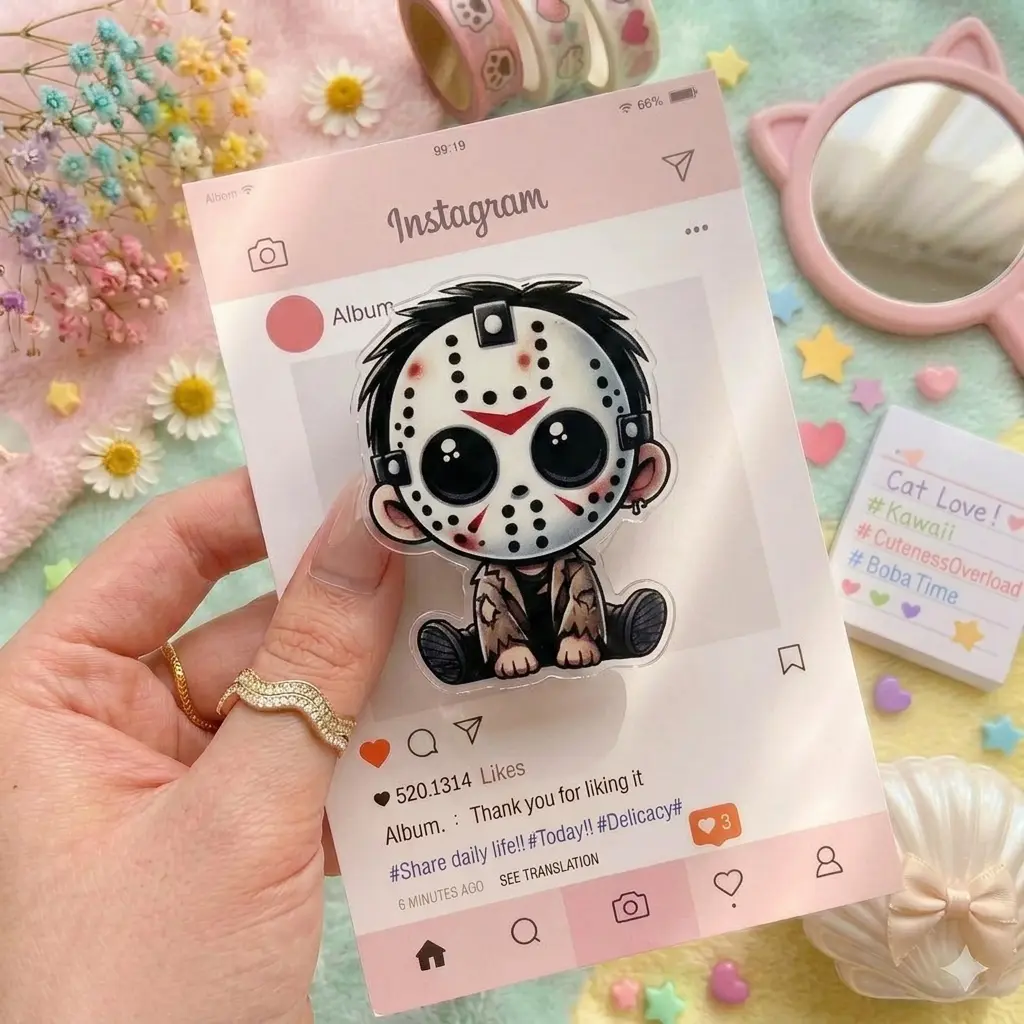 Cute Hockey Mask Horror Phone Grip, Spooky Slasher Phone Stand Holder, Halloween Creepy Movie Fan Accessory