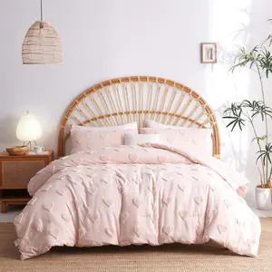 Boho Tufted Comforter Set  Size  Heart Tufted Textured Bedding Set 3 count Farmhouse Shabby Chic Embroidery Bed Set Soft Jacquard Comforter for  Season with 2 Pillowcases
