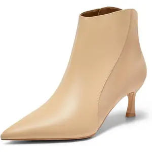 Coutgo Womens Kitten Heel Ankle Boots Pointed Toe Side Zipper Fall Winter Booties Shoes