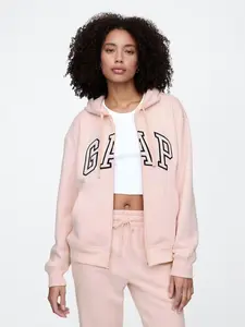Relaxed Gap Logo Zip Hoodie Color Misty Pink Rose