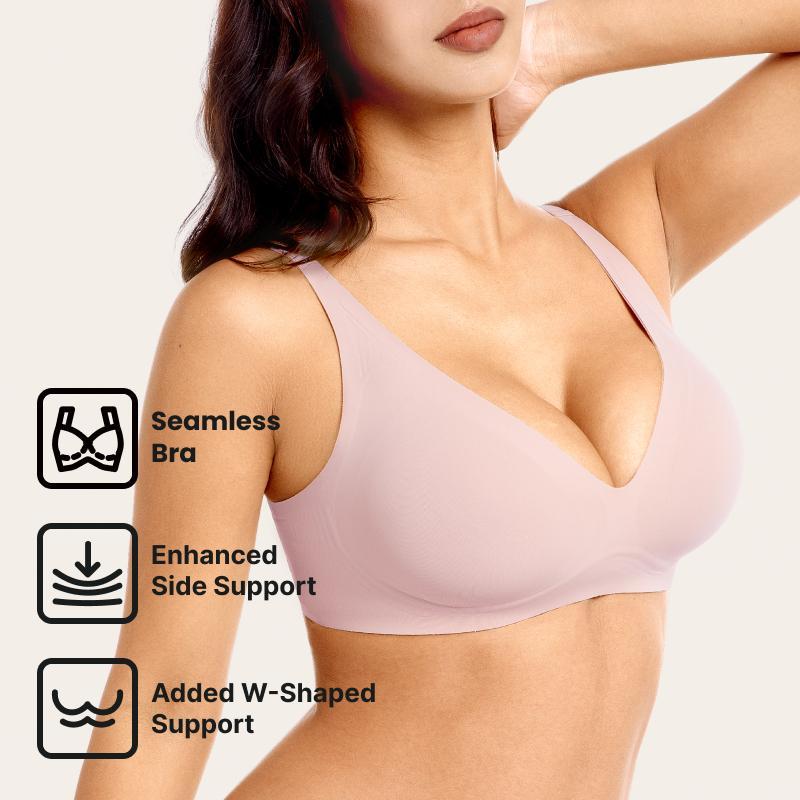 BodyTips Soft Support Deep V Wireless Bra Fit Design Lightweight Feel Natural Lift Smooth Finish Bra Popular Underwear Versatile Bra For Daily Wear Work Office Home Lounge Casual Outfit Layering Inner Wear Outer All Day Use Clean Look Flexible Structure