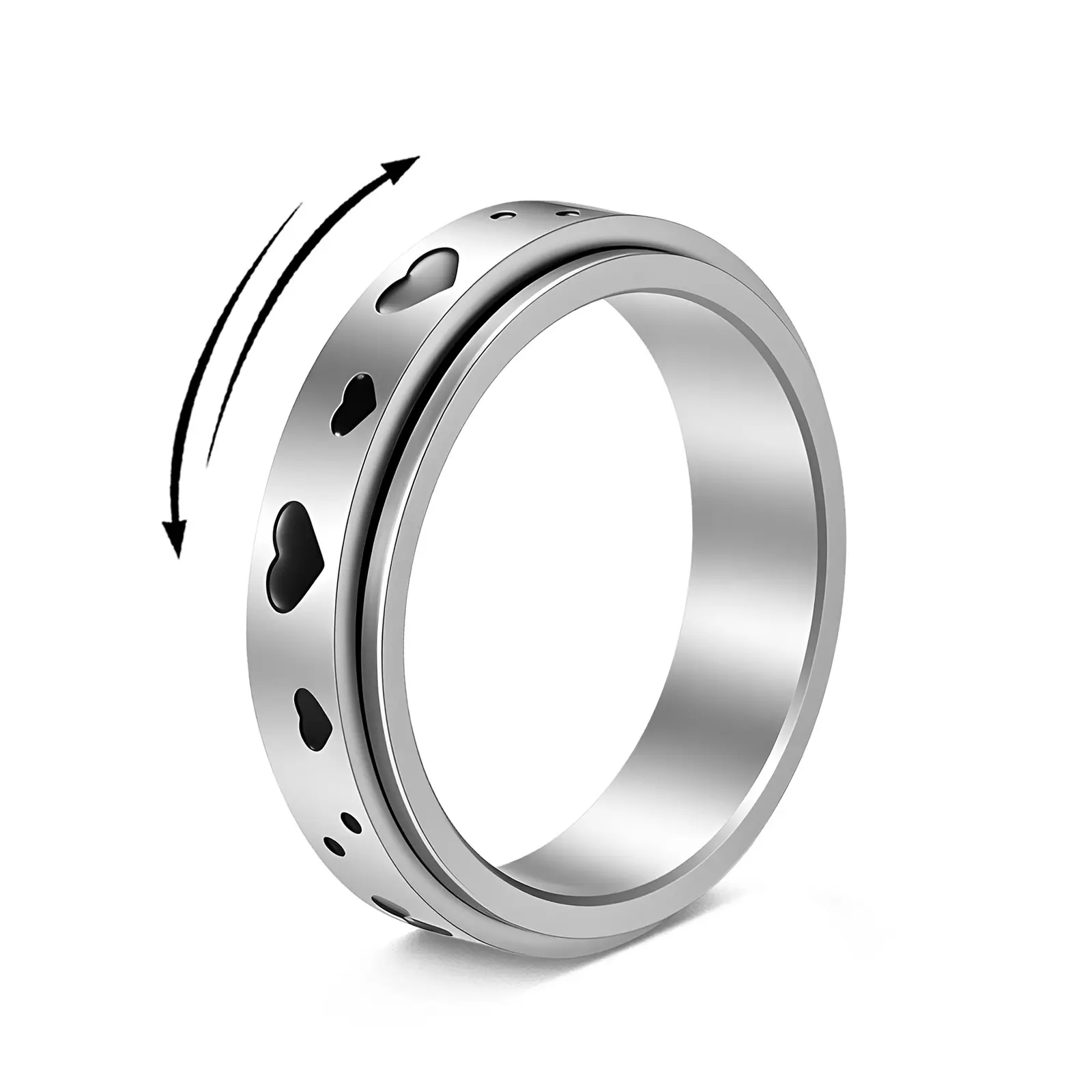 Stainless Steel Smooth Spinning Heart Fidget Ring - Tarnish-Free Stainless Steel Jewelry for Anxiety Relief, Fashion Accessory Ring, Fidget Rings