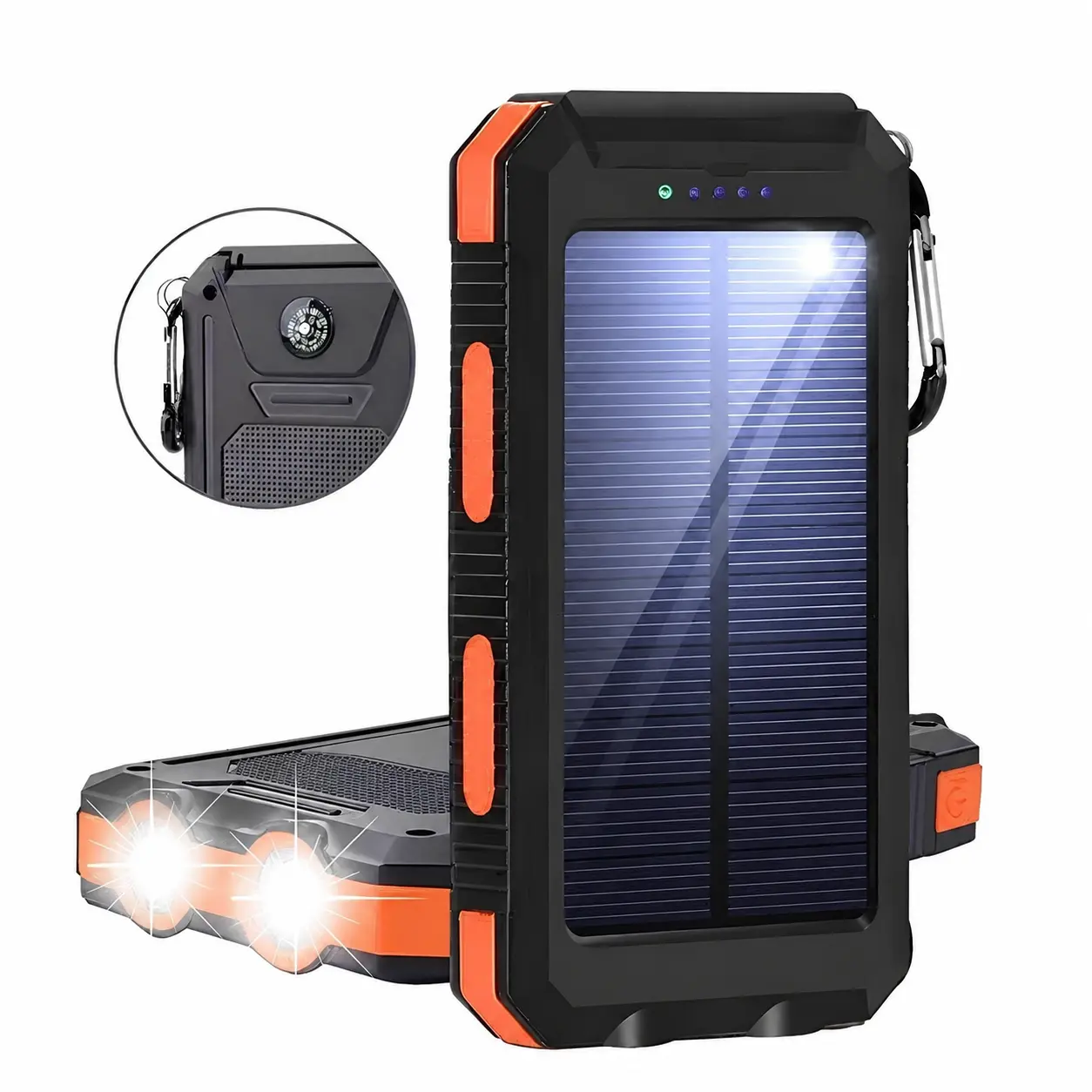 10000mAh Portable Solar Battery Charger, QC3.0 Dual USB Output Solar Panel Power Bank with Bright Flashlight, Orange Long-Lasting Backup Charger for All Phones & Electronic Devices