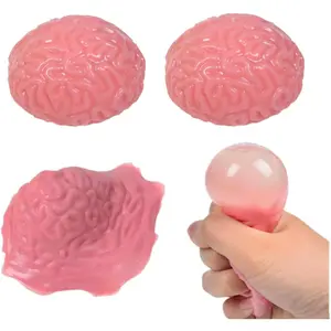 1Pcs Squishy Brain Fidget Splat Ball Stress-Relieving Sensory Soft Prop Tool Funny Fake Brain Halloween Decoration Props