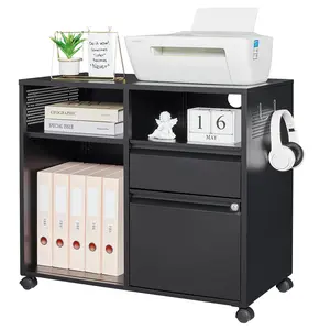 Letaya Mobile File Cabinet with Metal Lateral Rolling Printer Stand, Black Color, Shelves for Home Office Storage, A4/F4/Letter/Legal Filing Cabinets