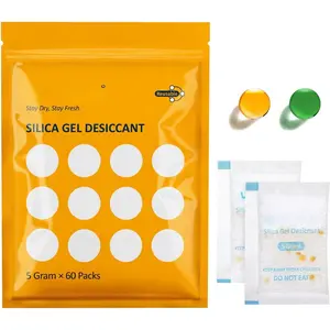 5 Gram (60 Pack)  Grade Silica Gel Packets with Color-Indicating Beads, Rechargeable  Safe Desiccant,   Absorbers for  Storage, Electronics,  Filament & Safe