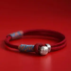 2025 New Handmade Red Lucky Knot Women's Adjustable Thread Rope Bracelet, Daily Fashion Accessory, Best Friend Couple Heart Jewelry Set, Yes