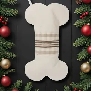 Canvas Dog Bone Shaped Christmas Stocking 18x11 Inch Durable Fabric with Holiday Details for Pet Lovers