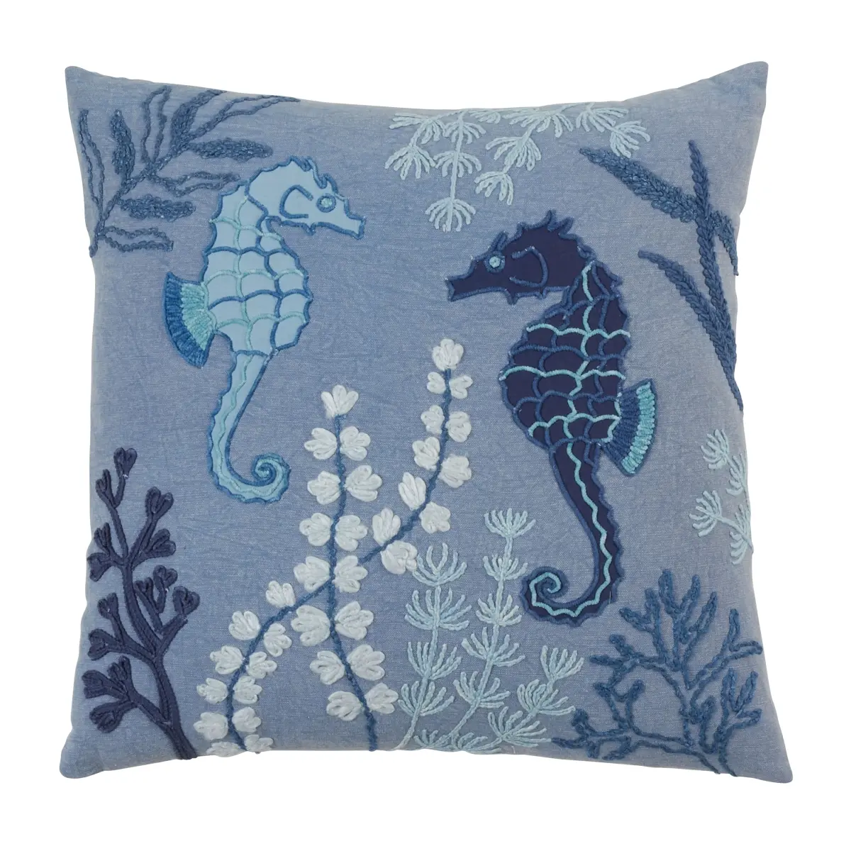 Saro Lifestyle 690.BL20SD 20 in. Stonewashed Sea Horse Throw Pillow with Down Filling, Blue