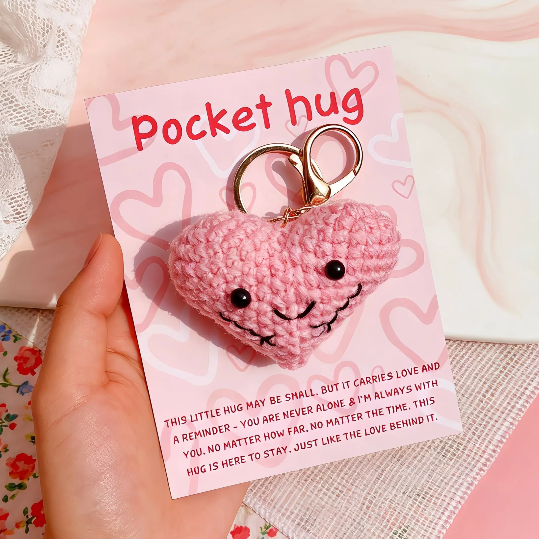 Pocket Hug Crochet Heart Keychain - Cute Emotional Support Gift for Friends, Family, Loved Ones, Perfect for Birthday, Mother's Day