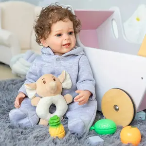 npk 22" Realistic Vinyl Doll with Soft Light Gray Outfit, Expressive Eyes & Detailed Facial Features - Fully Vinyl Body, No Stuffing, Safe for Little Ones & Toddlers, Includes Stuffed Elephant & Accessories, Dolls, Toddler Playtime, Parents And Caregivers