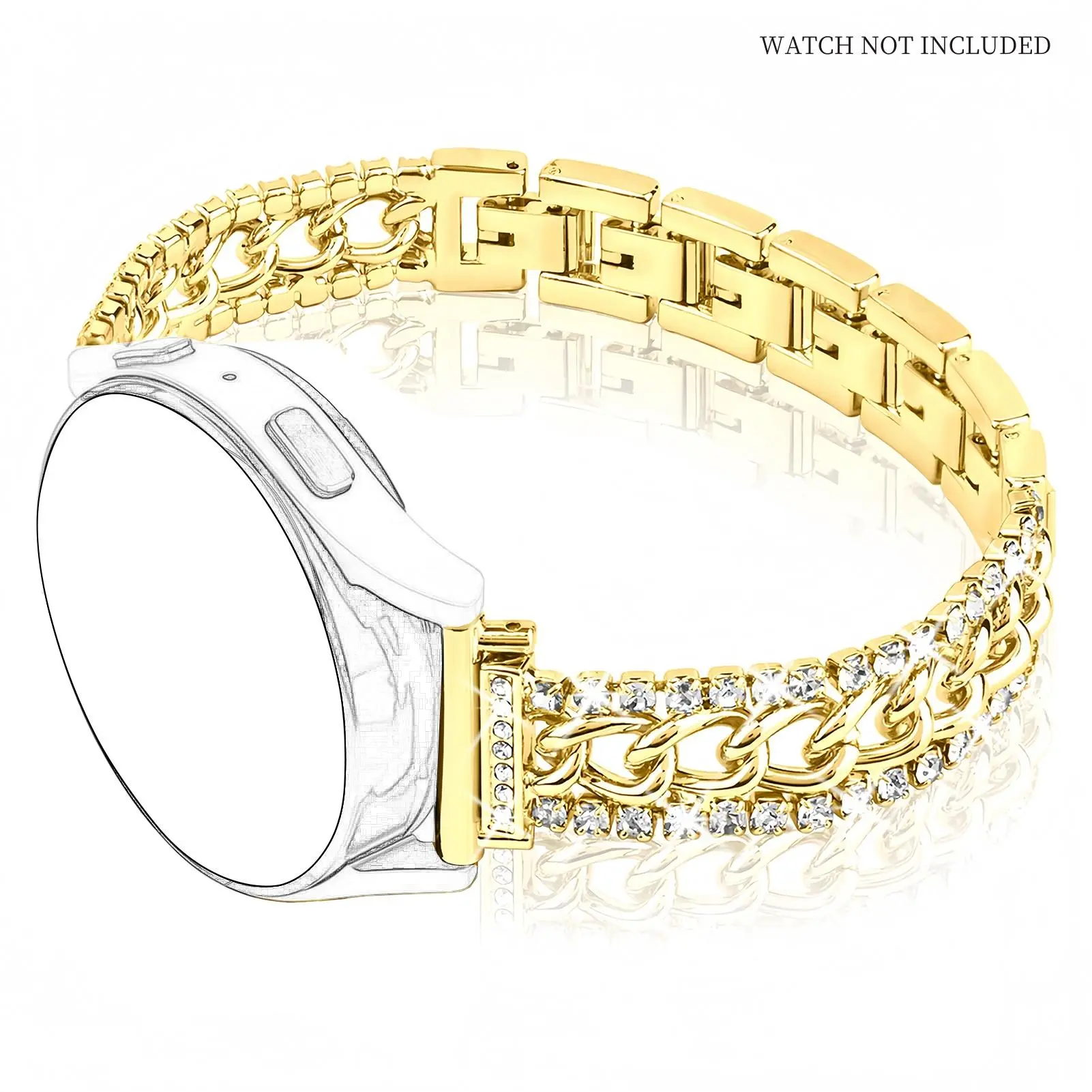 20mm Sparkling Link Bracelet Watch Band, Rhinestone Decor Watch Band for Samsung Galaxy Watch 7/6/5/4 40mm 44mm, Women's Diamond Rhinestone Metallic Band, Wearable, Smartwatch Strap