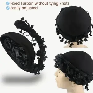 NuAira Stylish Fringe Halo Turban with Premium Satin Lining - Perfect for All Occasions and Hair Types