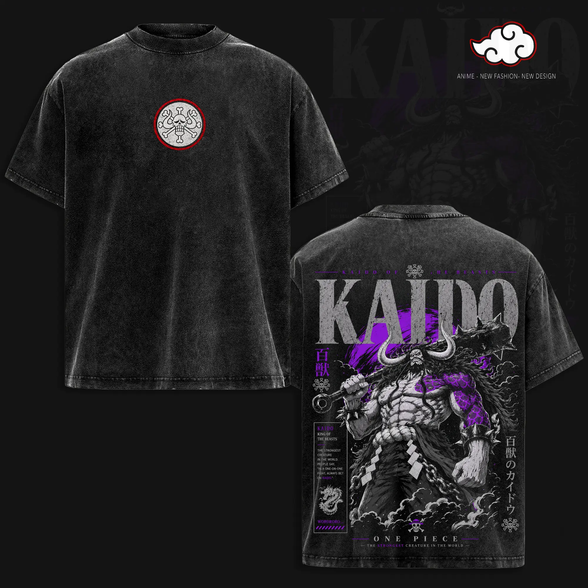 Kaido - OP  Vintage Washed Anime T Shirt, King of the Beasts Graphic Tee, Heavyweight Manga Streetwear, Yonko Pirate Gift for OnePiecee Fans