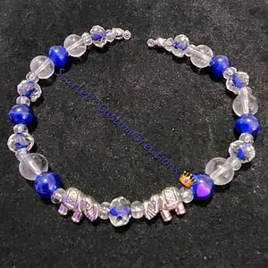 Scarlet's Custom Creation Blue Bead Bracelet with Elephant Charms Elegant Design & Customization Options for Everyday Wear or Special Occasions