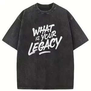 B-What Is Your Legacy Slogan Graphic Tee Heavyweight Wash Black T-Shirt | Vintage Acid Wash Oversized Graffiti Streetwear Tee Y2K Grunge Aesthetic Shirt Men Women 100% Pure Cotton Premium Drop Shoulder Loose Fit Casual Top Street Fashion
