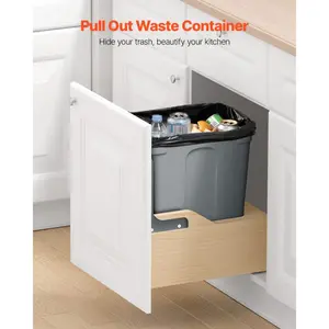 VEVOR Wood Pullout Trash Can for Kitchen Cabinets, 35 QT Garbage Waste Recycling Bin, Under Mount Waste Container, with Heavy Duty Metal Soft Close Sliding System, Door Kit, for Sink, Under Counter