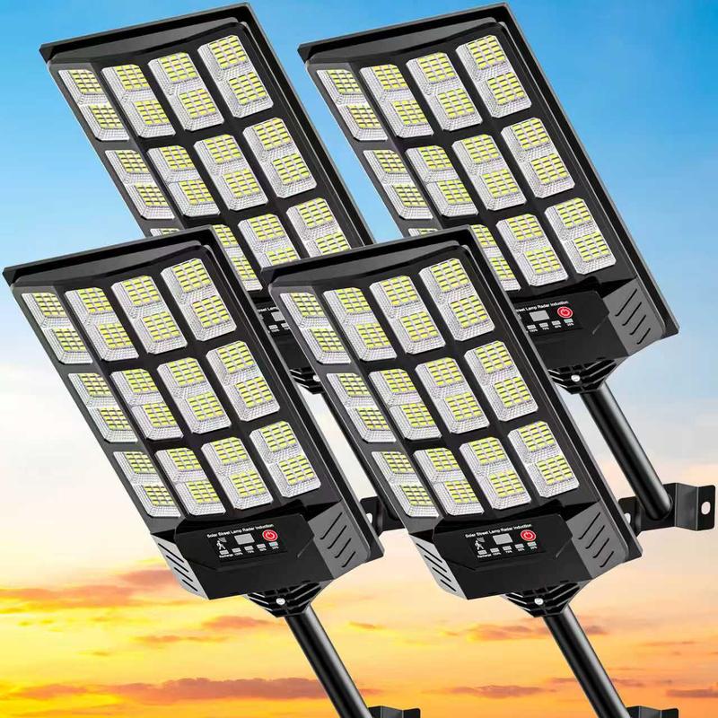 4Pack Solar Street Lights Outdoor, 6500K Solar Lights Outdoor Waterproof with Motion Sensor, Solar Flood Security Lights with Remote Control Dusk to Dawn Commercial Lighting for Yard Path Led High Efficiency Smart