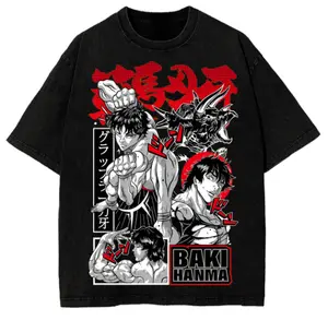 Baki Hanma Anime Washed Oversized Vintage Graphic Shirt Distressed Anime Oversized Tee