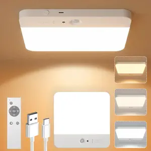 Rechargeable Motion Sensor Ceiling Light with Remote, Battery Operated Wireless LED Overhead Light, Dimmable 3 Color Temperatures, No Wiring Renter Friendly Indoor Lighting for Closet, Shower, Pantry, Hallway