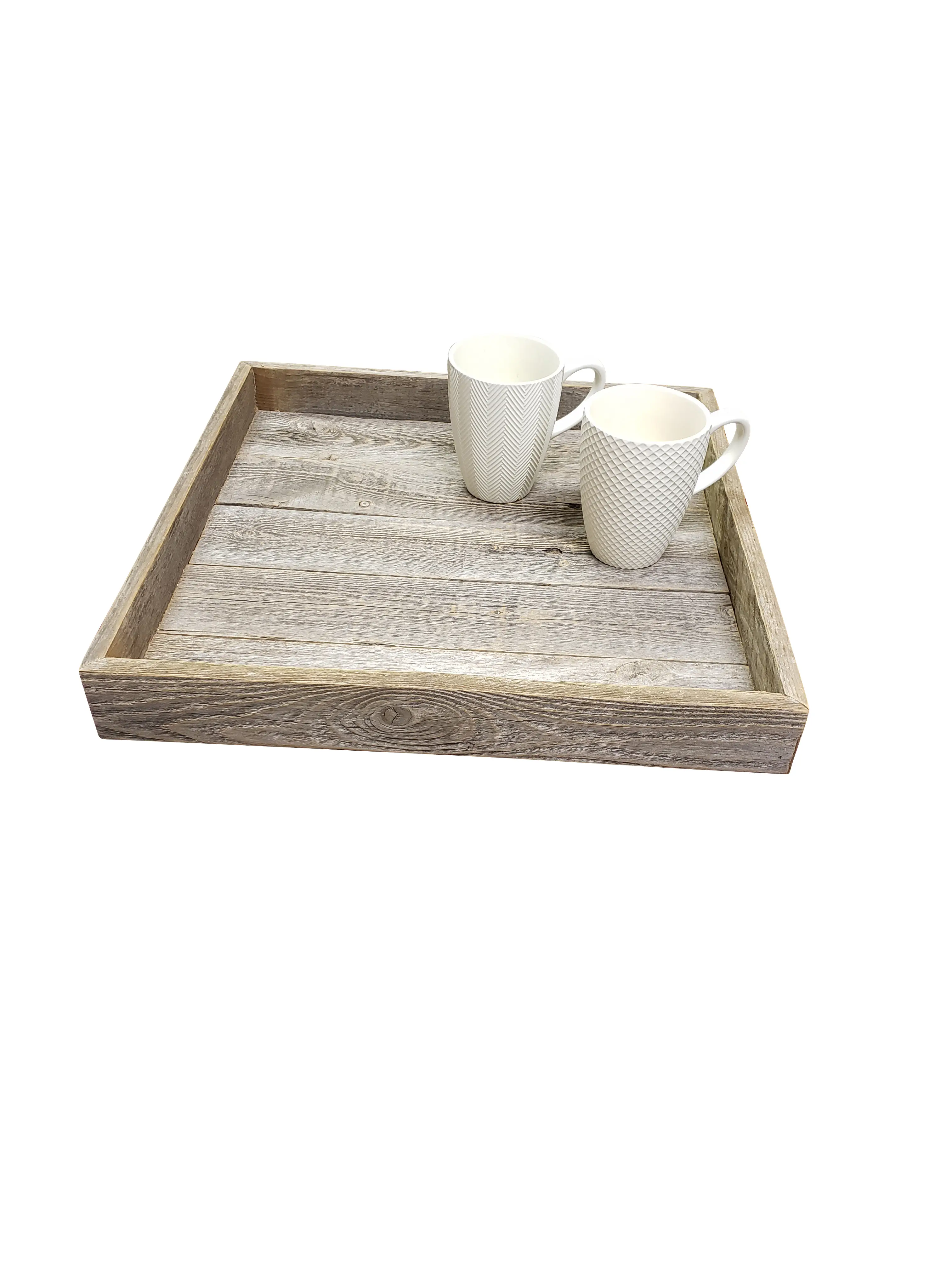Rockin' Wood Farmhouse Rustic Weathered Reclaimed Wood Square Ottoman Tray for Coffee Table or Kitchen Counter Decor Plates Set
