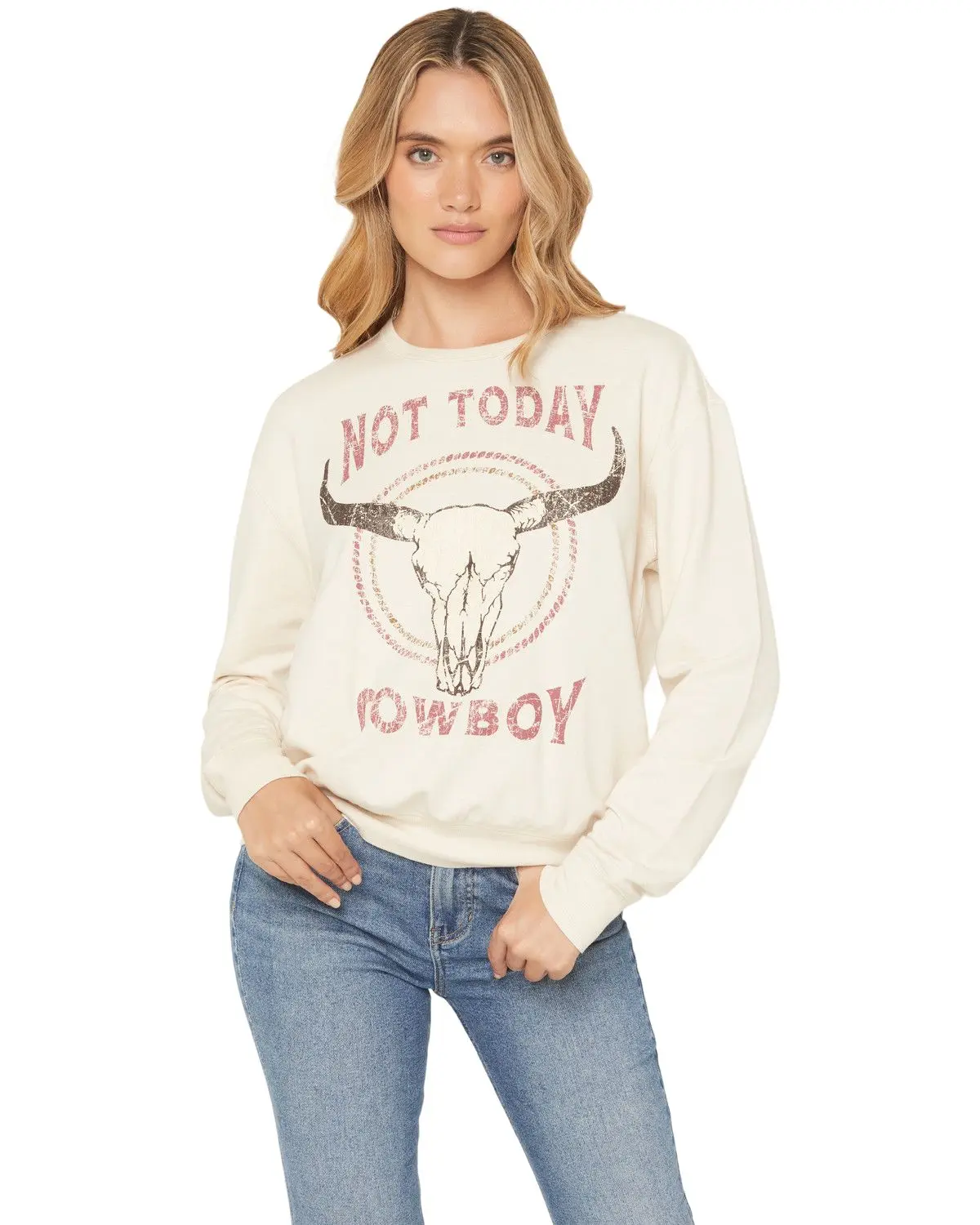 Idyllwind Women's Women'S Not Today Cowboy Graphic Crewneck Sweatshirt - Iwfa25k92-Crm
