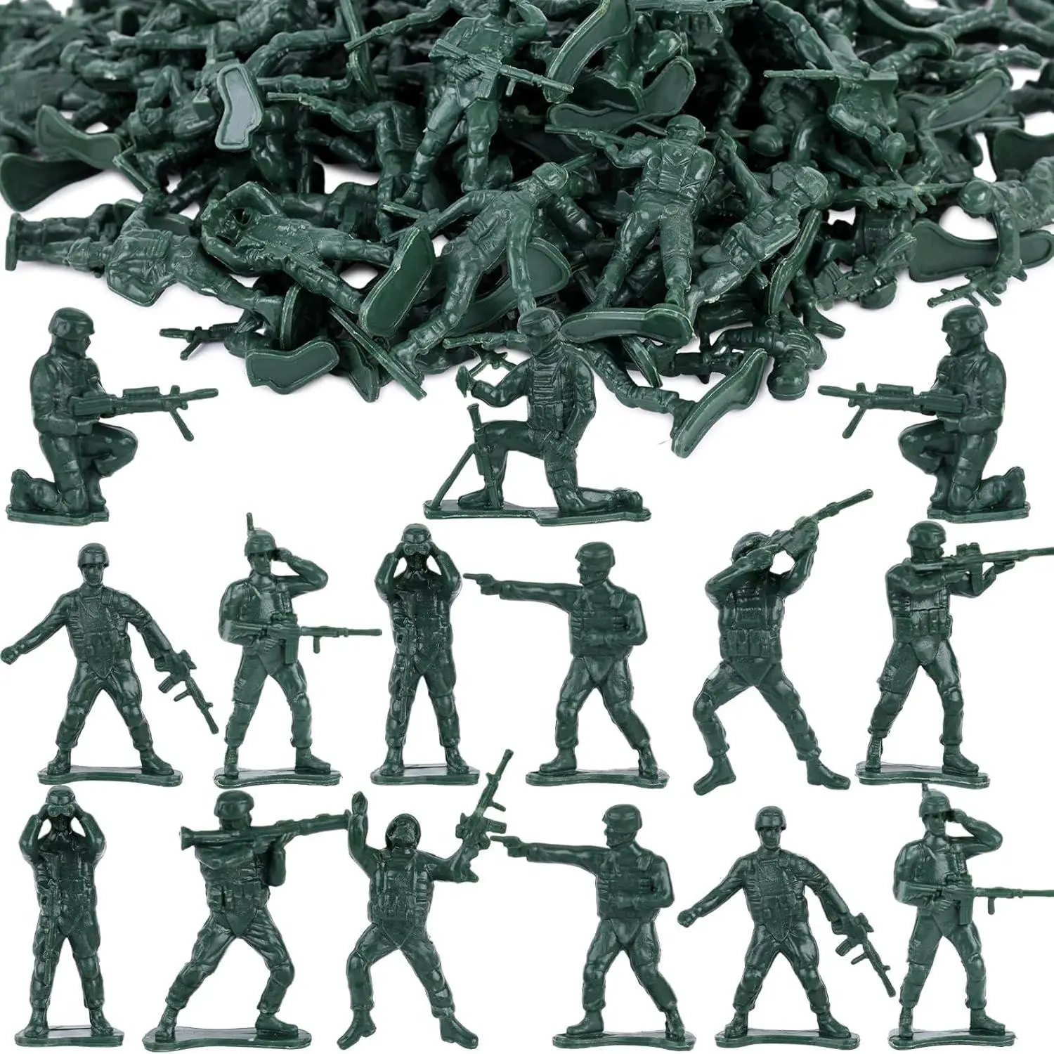 L-MTS025  100PCS Army Men Toy Soldiers, Plastic Soldier Figures Army Men Playset Multiple Poses for Boys Birthday Gift Green