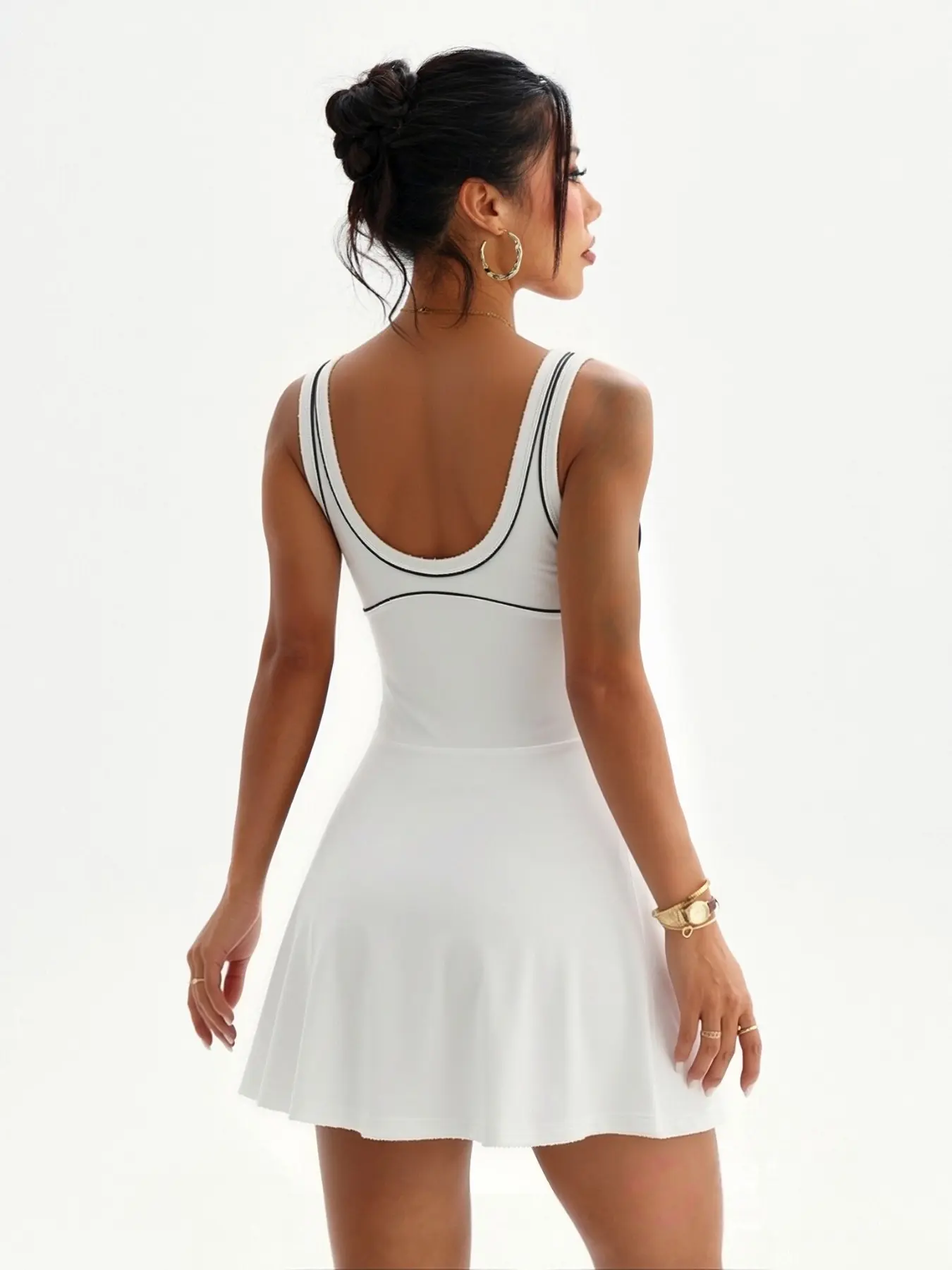 Women's Jumpsuit Dress, Casual Outdoor Wear, Athletic Dress, 280g Yoga Suit with Safety Pants, Slim-Fitting Plain Design, All Seasons