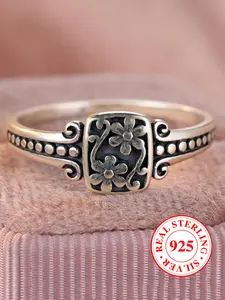 S925 Sterling Silver Vintage Flower Design Ring, Elegant Everyday Ring, Fashion Accessories for Both Men & Women, Trendy All-match & Exquisite Jewelry for Birthday Gift