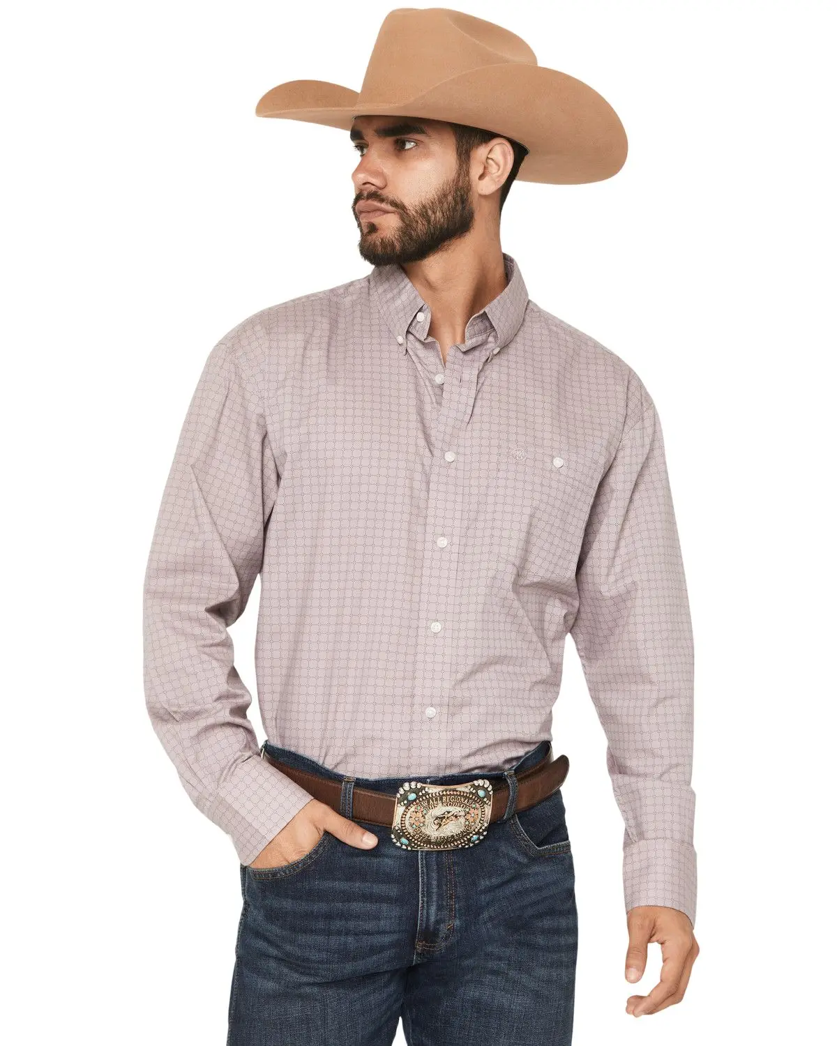 Wrangler Men's Men'S Plaid Print Long Sleeve Button-Down Stretch Western - 112365860