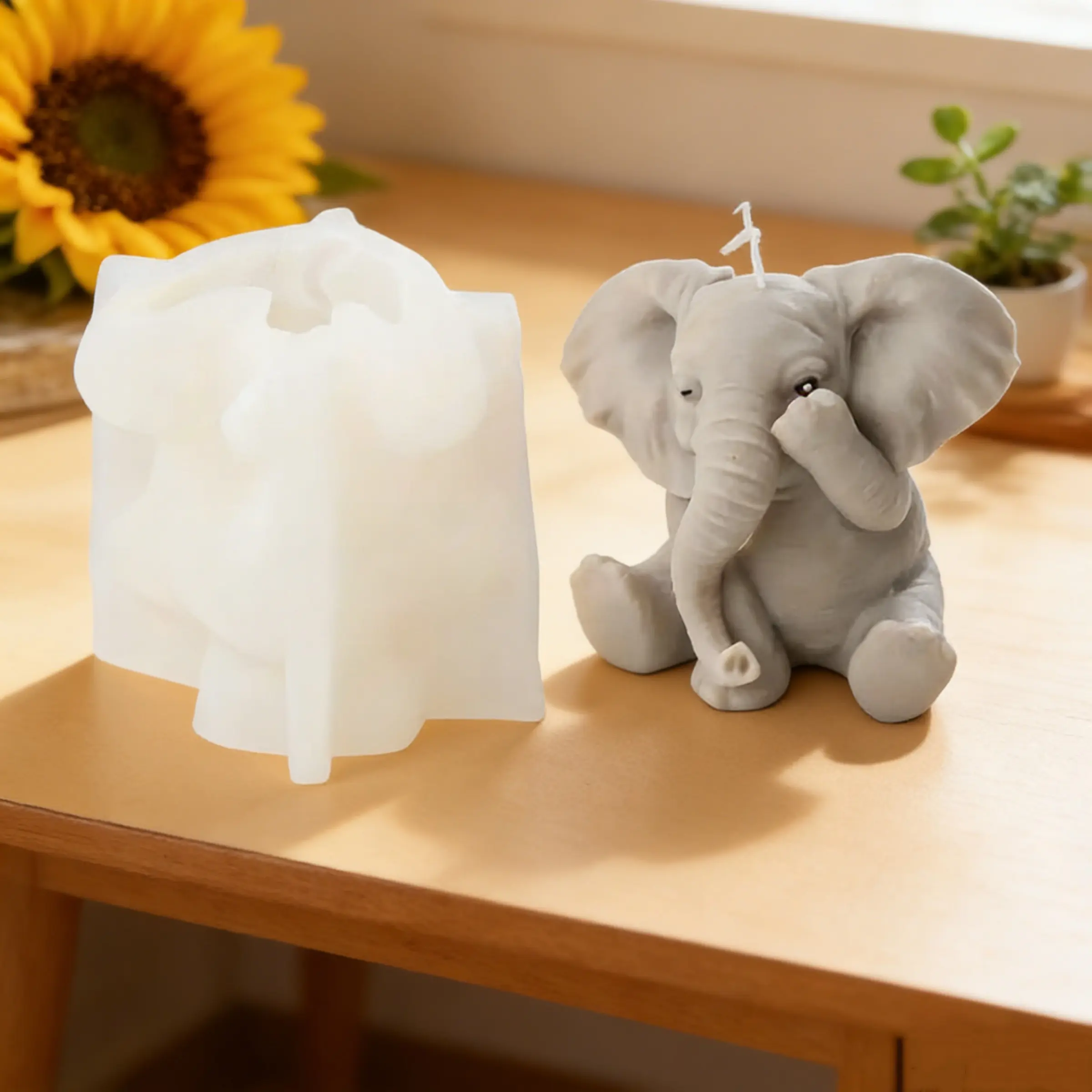 Cute Elephant Shaped Silicone Candle Mold, 1 Count 3D Animal Crafts Decoration Making Tool, DIY Chocolate Ice Cube Baking Mold
