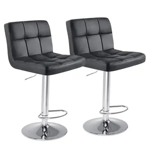Bar Stools Modern PU Leather Adjustable Swivel Barstools, Armless Hydraulic Kitchen Counter Bar Stool Extra Height Square Island Barstool with Back Set of 2