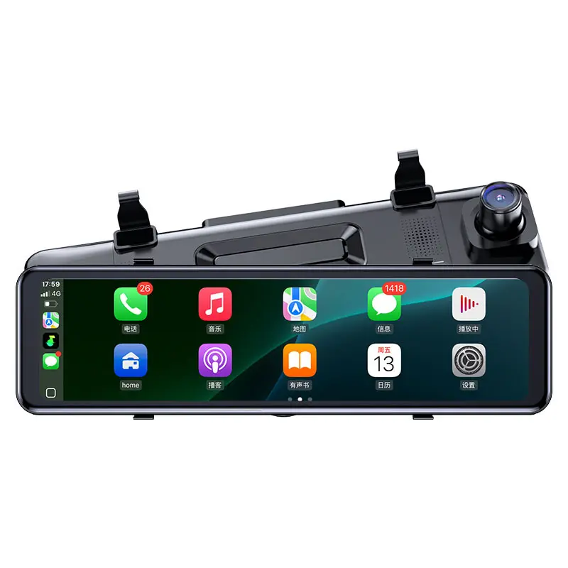11" 4K Ultra HD Carplay Streaming Media Rearview Mirror Dash Cam Front & Rear Recording