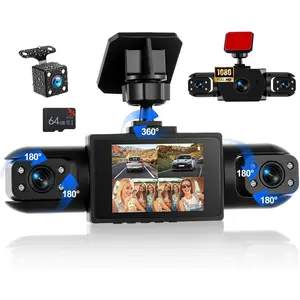 Rimoody Dash Cam Front and Rear, 1080P Dash Camera for Cars, 4 Channel Car Camera Front Rear and Inside with Loop Recording, Night Vision, HDR, 24Hr Parking, G-Sensor, Night Vision, 64G memory card fathersdaygift