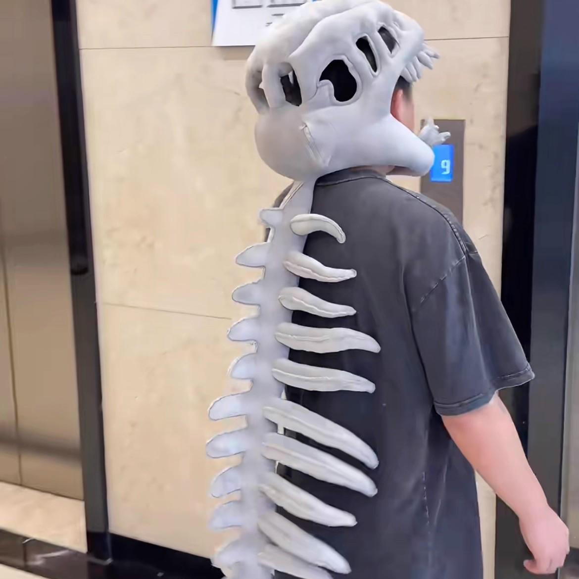 Gift Jurassic Park Dinosaur Skeleton Headpiece Fun Role Play Plush Toy Creative Prank Gift for Kids Family and Friends Plush Material Perfect for Role Playing and Pranks