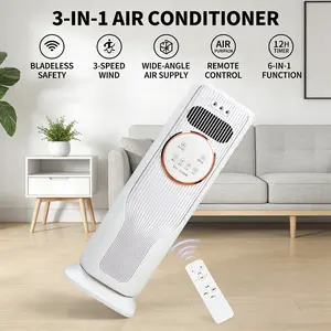 Quiet Oscillating Vertical Bladeless Air Fan With Cool Heat Function, Ice Water Injection Cooling Feature, Remote Control Multi Modes For Year-Round Indoor Space
