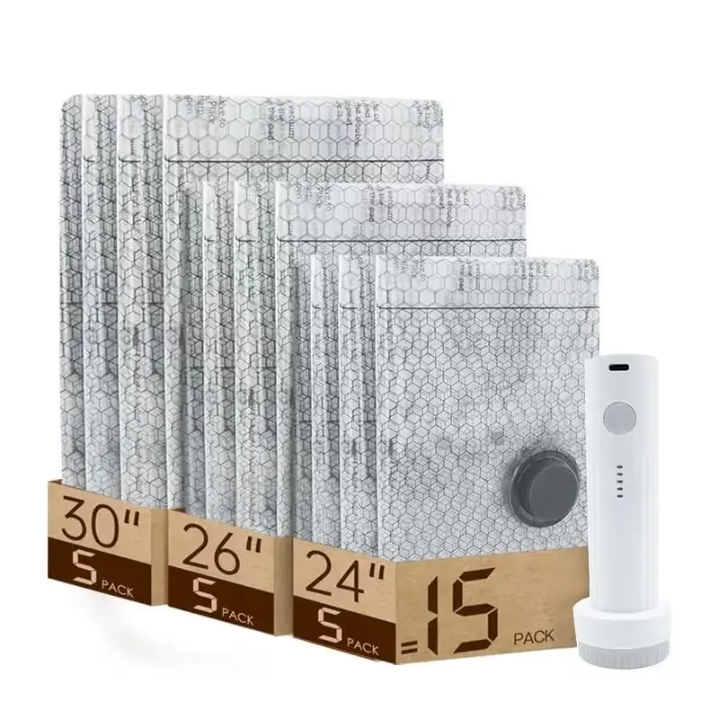 【Deals For You Days】Cordless Travel Vacuum Storage Compression Bag Set – 15-Pack in 3 Sizes – USB Rechargeable Handheld Pump with Built-In Battery – Waterproof & Reusable Space Saver for Clothes & Packing, Perfect for Carry-On Suitcases