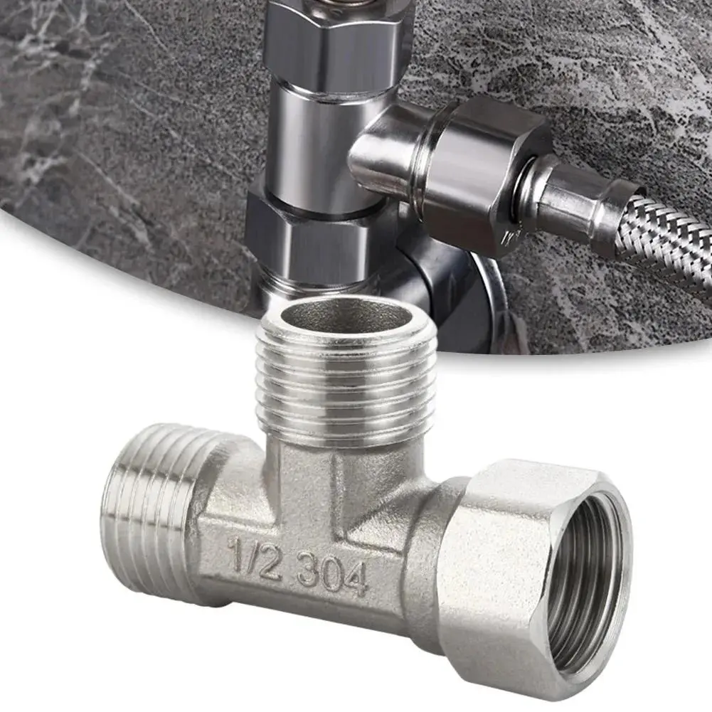 Stainless Steel T Adapter G1/ 2" T-Valve Diverter Valve Three Way Device Hole For Bath Bidet Sprayer Shower