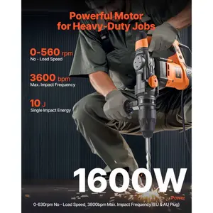 VEVOR 1 Inch SDS-Plus Rotary Hammer Drill, 8 Amp Corded Drills, Heavy Duty Chipping Hammers with Safety Clutch, Electric Demolition Hammers, Taladro Rotomartillo, Power Tool For Concrete