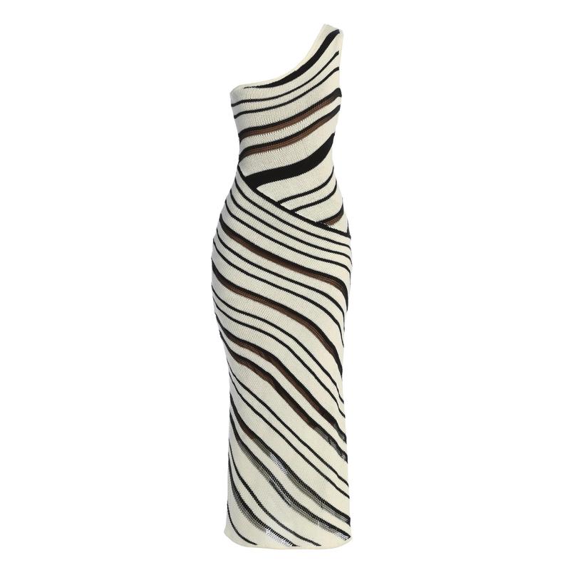 Ivory/Black Sanibel Ruched Maxi Knit Dress