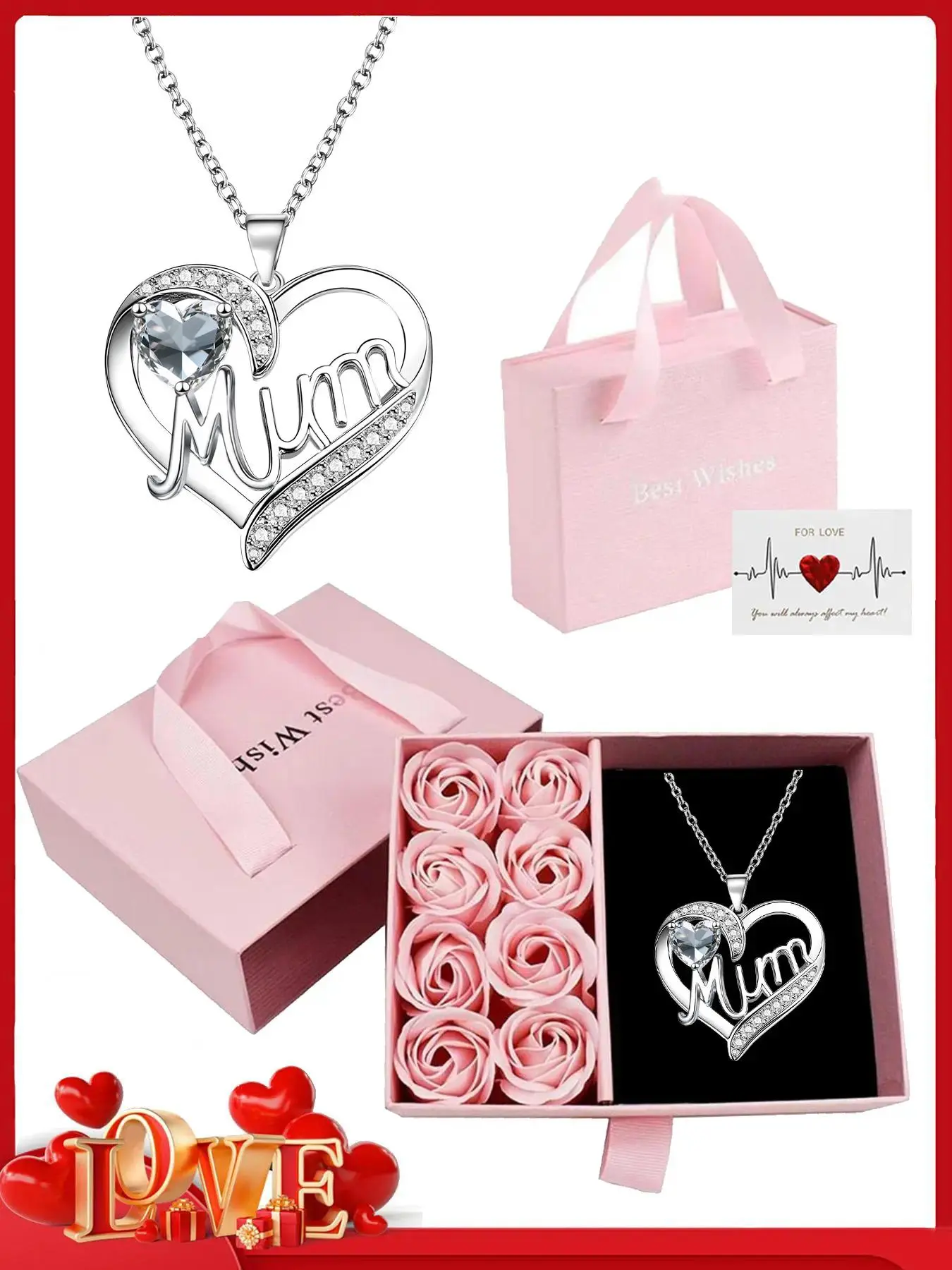 Rose gift box with infinite love MUM-shaped necklace, give love to your mother, suitable for Mother's Day, birthday, Valentine's Day, Christmas, anniversary, gift for mother and stepmother, Feminist gift, jewelry gift, Fashionable accessory