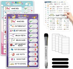 Upgraded 2-in-1 Bedtime & Morning Routine Chart — Magnetic Chore Chart, Cute Visual Schedule Board, and Erasable Checklist