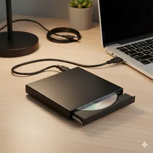 Portable External DVD Drive USB-C CD Burner for MacBook, DVD Player & Writer, Compatible with Laptop, Includes Data Cable for Music CD Creation & Movie Playback