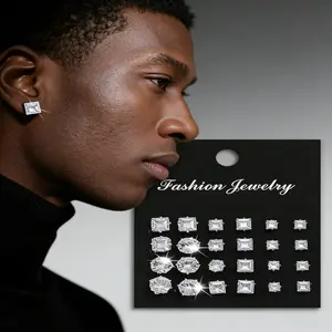 24 Pcs/Set Minimalist Stud Earrings Set For Women Men, Mixed Punk Geometric Zirconia Ear Studs, Glamorous Party, Festival, Vacation, Music Event, Couple, Party, Date,  casual daily jewelry gifts