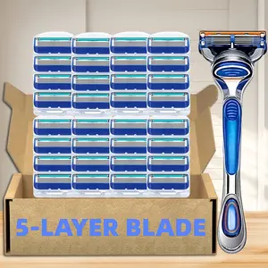 Classic Men's Manual Shaving Kit, Shaving Razors, 5 Layer Stainless Steel Blades, Rust-Resistant, Easy to Use and Replace, Washable Whole Piece