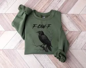 Retro Graphic F-Caw-F Funny Crow Sweatshirt for Women & Men, Sassy Raven Lover Sweater, Black Crow Moonlit Gift, Autumn Nature Vibes