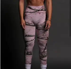 Darc Sport Brown & Light Mauve Woodland Camo Leggings for Women – High-Waisted Stretch Workout Pants, Athletic Yoga & Fitness Activewear