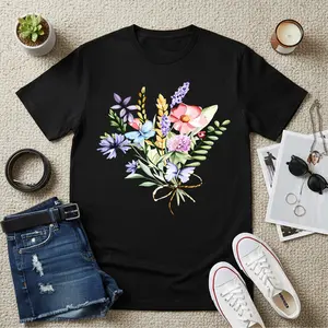 Floral Print Shirts for Women - Round Neck Fashion Casual  Graphic Tee, Women's  Spring  Holida Top