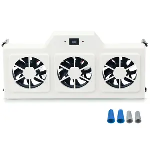 12V RV Refrigerator Evaporator Fin Fan, 3 Fans, 2-Speed with On/Off Switch, White