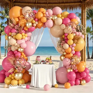 149Pcs Pink and Orange Balloon Garland Kit Different Sizes 18 12 10 5Inch, 6Pcs 18" Hot Pink Peach Metallic Gold Balloons for Summer Tropical Baby Shower Wedding Birthday Party Decor
